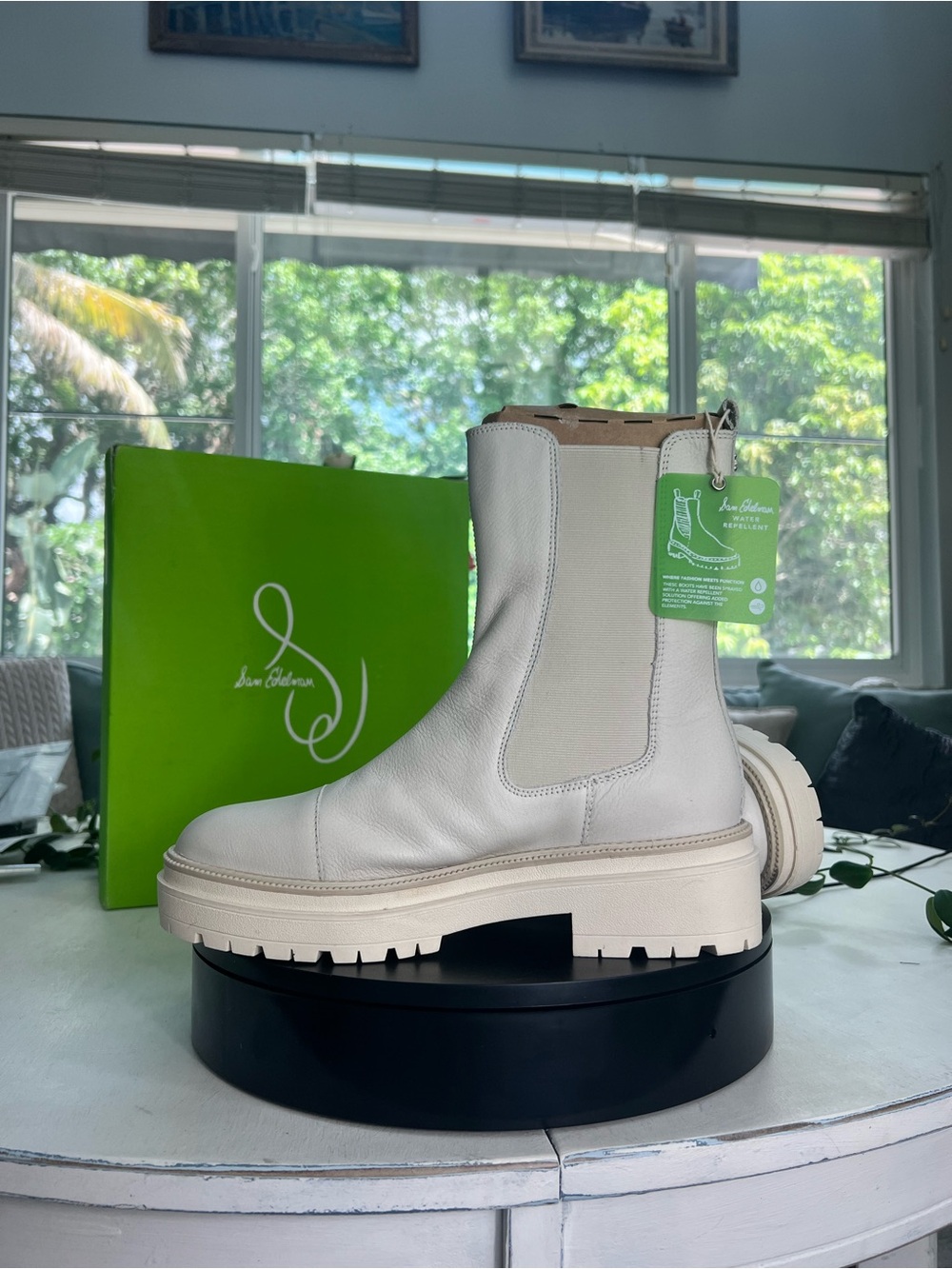 Sam Edelman White Chelsea Lug Sole Boot Water Repellent